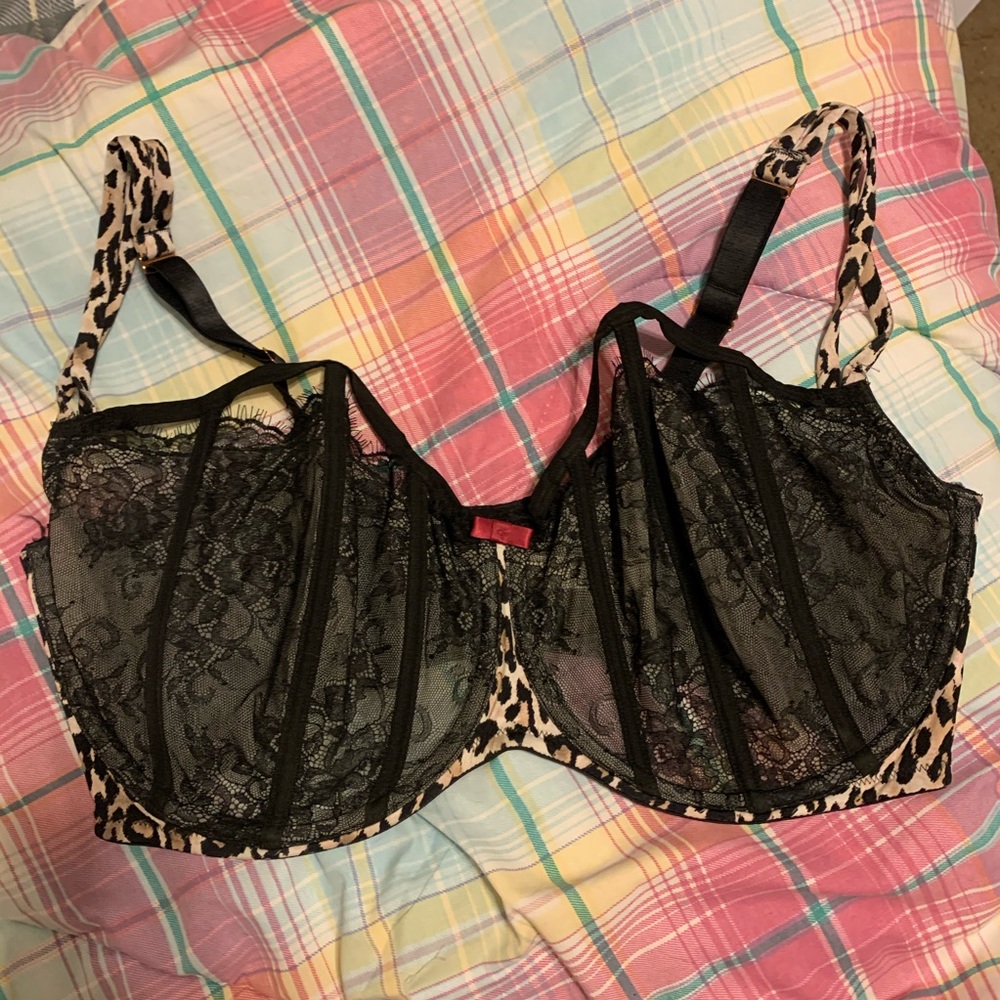 Leopard and lace balconette bra